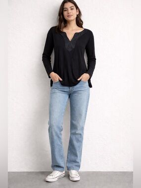 Lauren Ralph Lauren Black V-Neck Long Sleeve Top